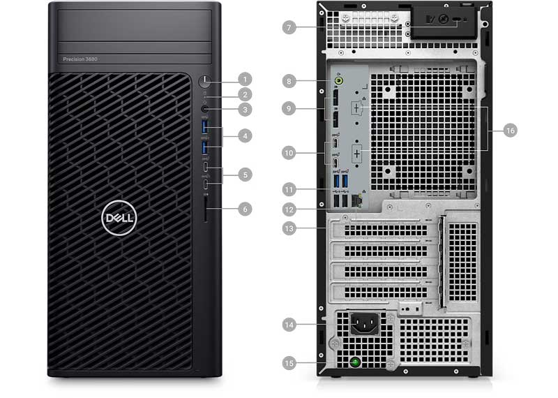 DELL Precision 3680 Bağlantı Noktaları ve Yuvalar