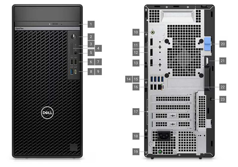 DELL OptiPlex Tower Plus Bağlantı Noktaları ve Yuvalar
