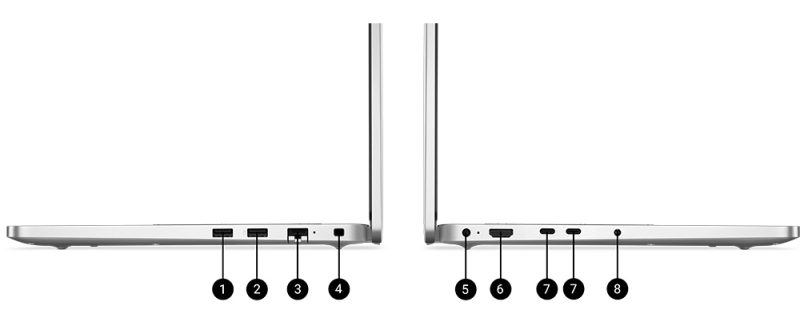 DELL Pro 14 AMD Bağlantı Noktaları ve Yuvalar