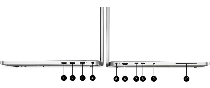 DELL Pro 16 Notebook Bağlantı Noktaları ve Yuvalar
